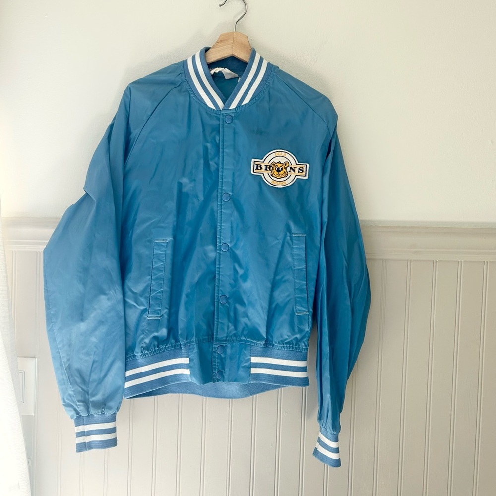 Vintage 90s UCLA Bruins Joe Bruin Satin Chalk Line Jacket Large Light Blue